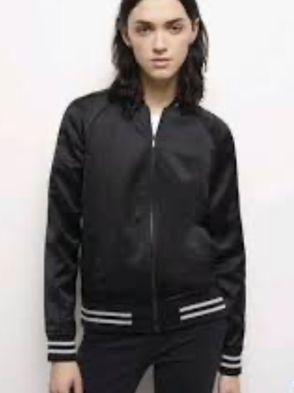 NWT The Kooples Black Satin Bomber Jacket